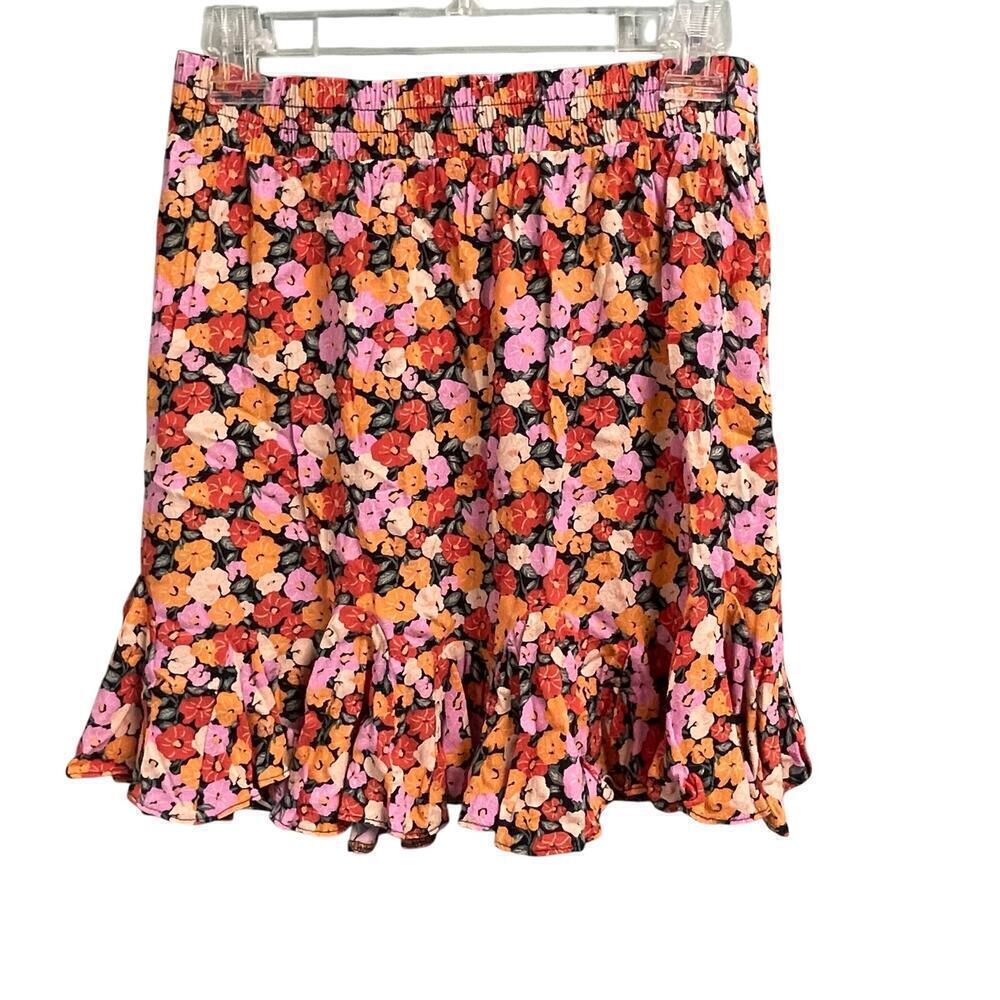 Loft Size Small Pull On Floral Flounce Flutter Multicolor Skirt Womens Spring
